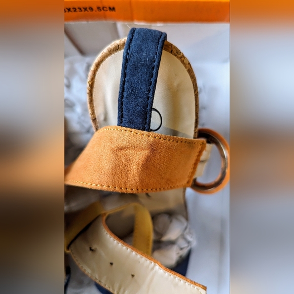 So Me Footwear, Supra-2 Navy Orange Cork Combo Color Block Heels - Picture 15 of 16